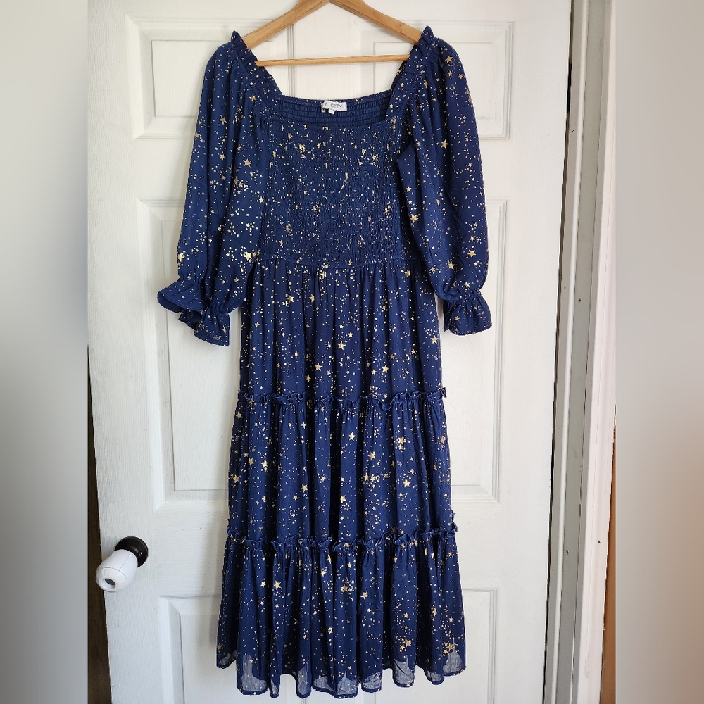Ivy City Co Starry Night Dress Navy Blue Size Large Midi Flowy